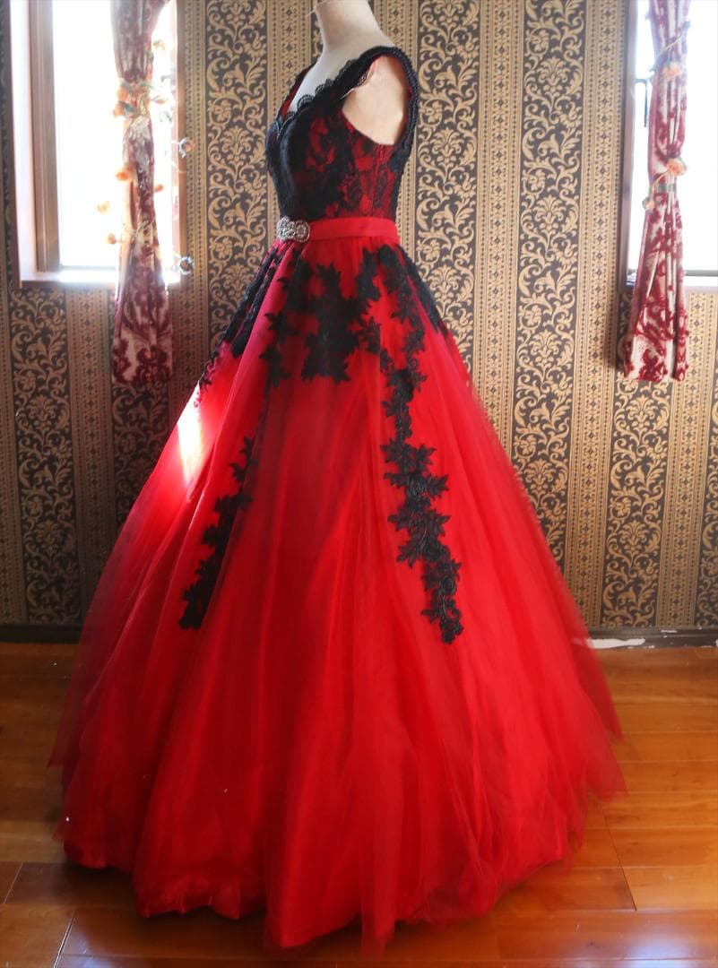 620赤黒カラードレス1st FUTABAYOKOウエディングドレス5号7号9号