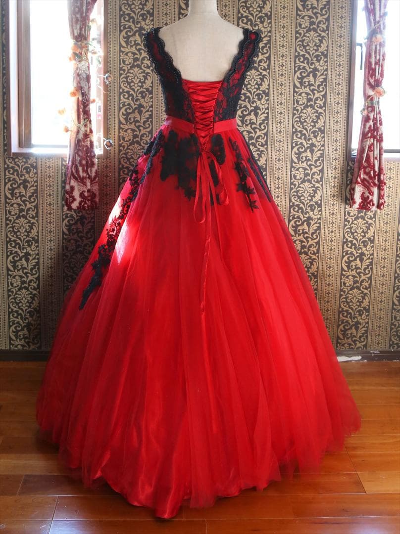 620赤黒カラードレス1st FUTABAYOKOウエディングドレス5号7号9号