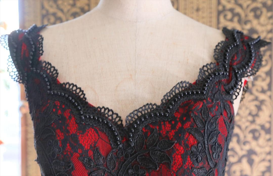 620赤黒カラードレス1st FUTABAYOKOウエディングドレス5号7号9号