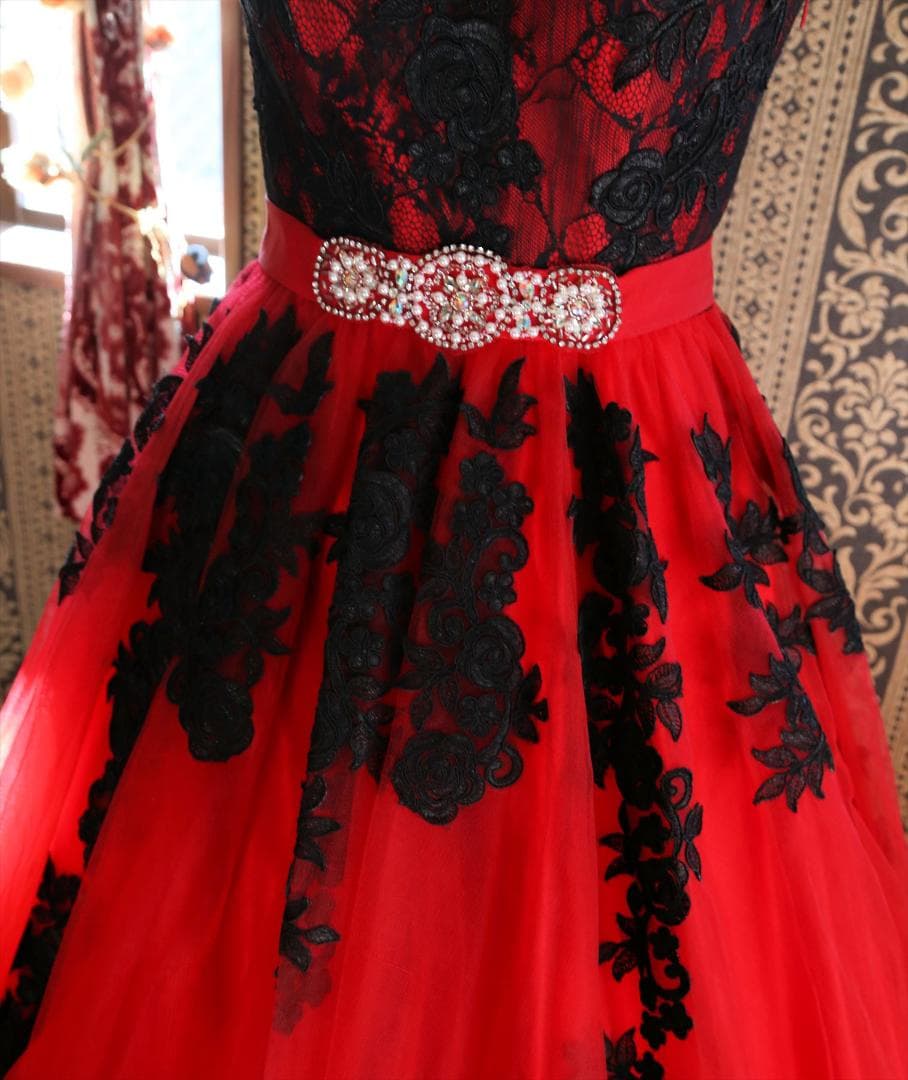 620赤黒カラードレス1st FUTABAYOKOウエディングドレス5号7号9号