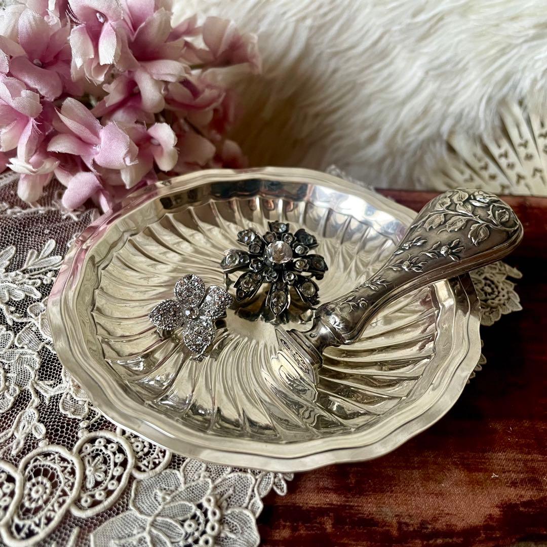 ピュイフォルカ　花リムシルバープレート　純銀　フランスアンティーク