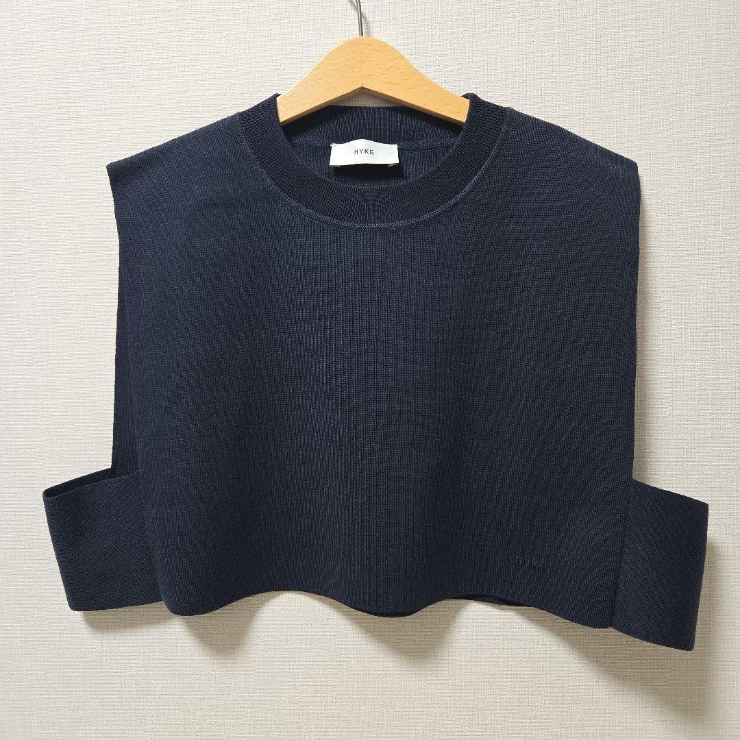 HYKE ハイク CREW NECK CROP TOP ニットベスト ネイビー