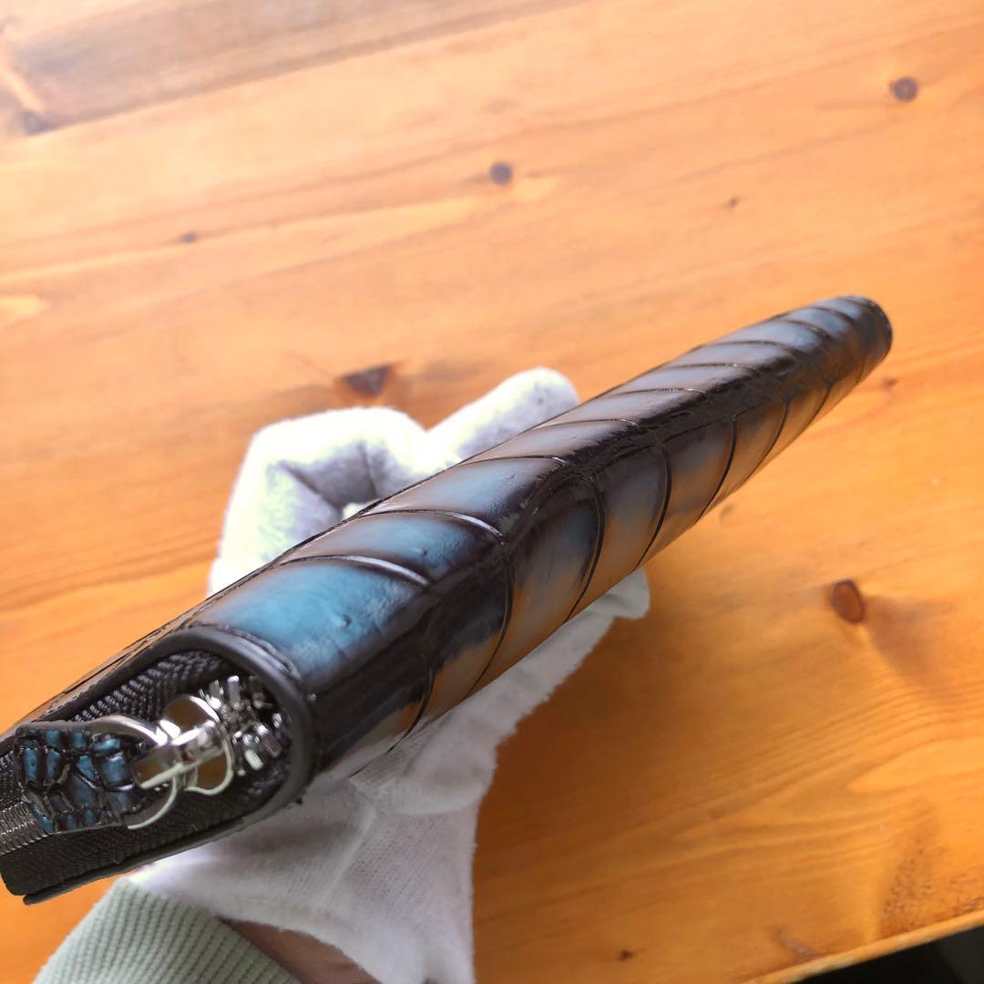 か*か様 本物　クロコダイル　シャムワニ　 長財布 ワニ革 一枚革　水色　ターコ