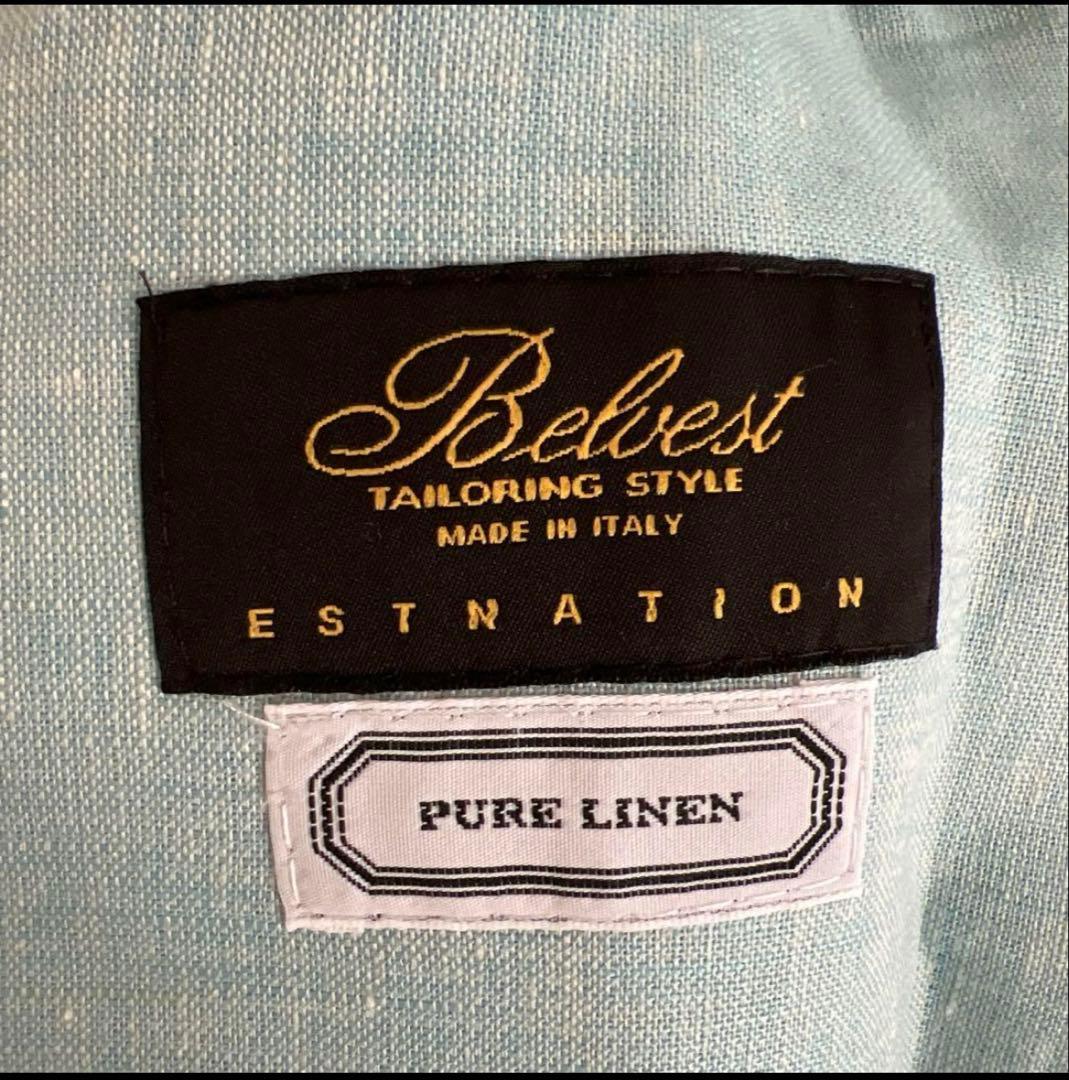 Belvest 純リネン44 水色 テーラードジャケット