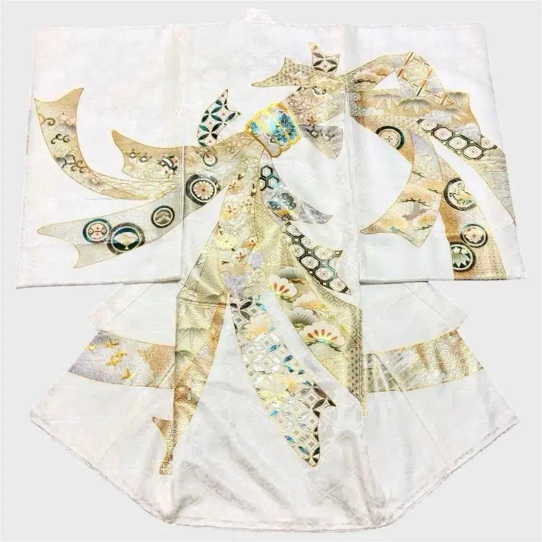 新作❗️【新品/日本製】白 手箔染め お宮参り産着 男の子 熨斗柄