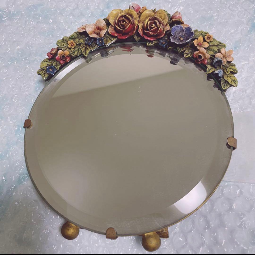 バーボラミラー お花 イギリス アンティーク レア品