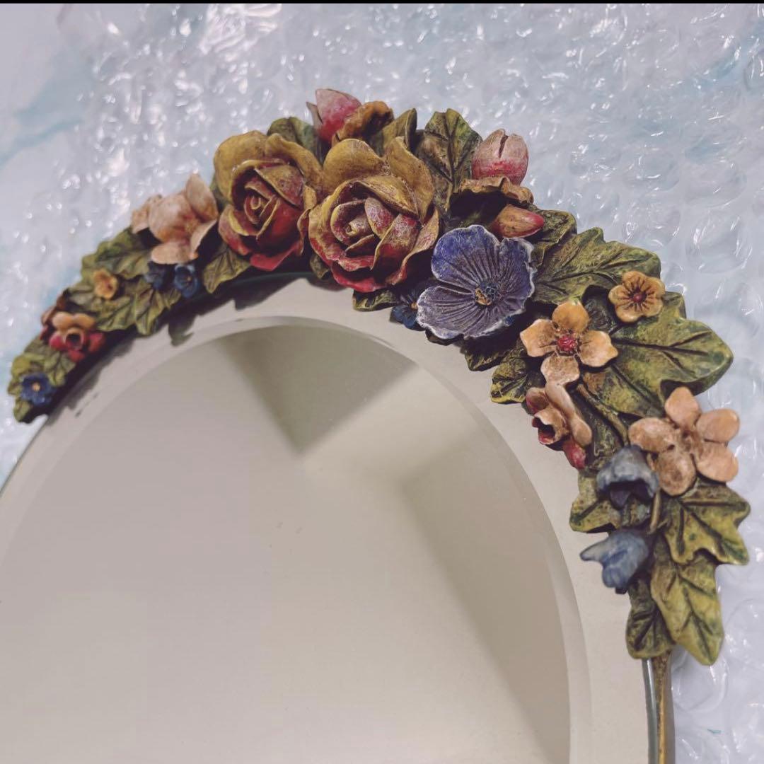 バーボラミラー お花 イギリス アンティーク レア品