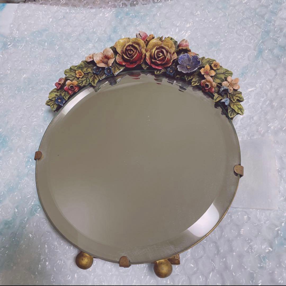 バーボラミラー お花 イギリス アンティーク レア品