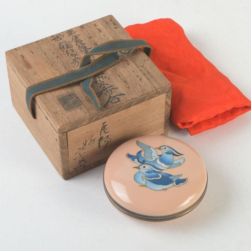 とんちゃん　安藤七宝焼　正倉院御物　双鳥文　香合　共布　共箱　V　9653