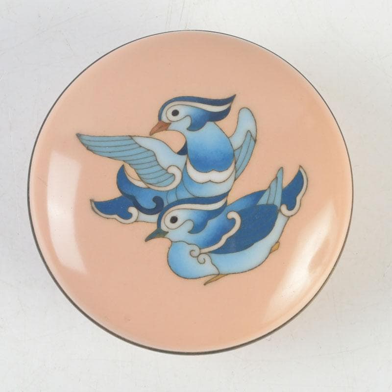 とんちゃん　安藤七宝焼　正倉院御物　双鳥文　香合　共布　共箱　V　9653