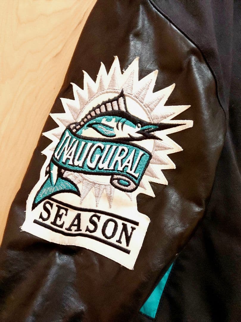 【JHdesign 】MLB マーリンズ スタジャン 袖レザー Lサイズ