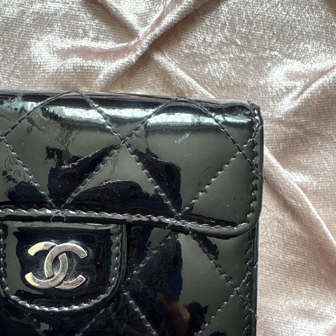 CHANEL パテント ケース ミニウォレット ブラック