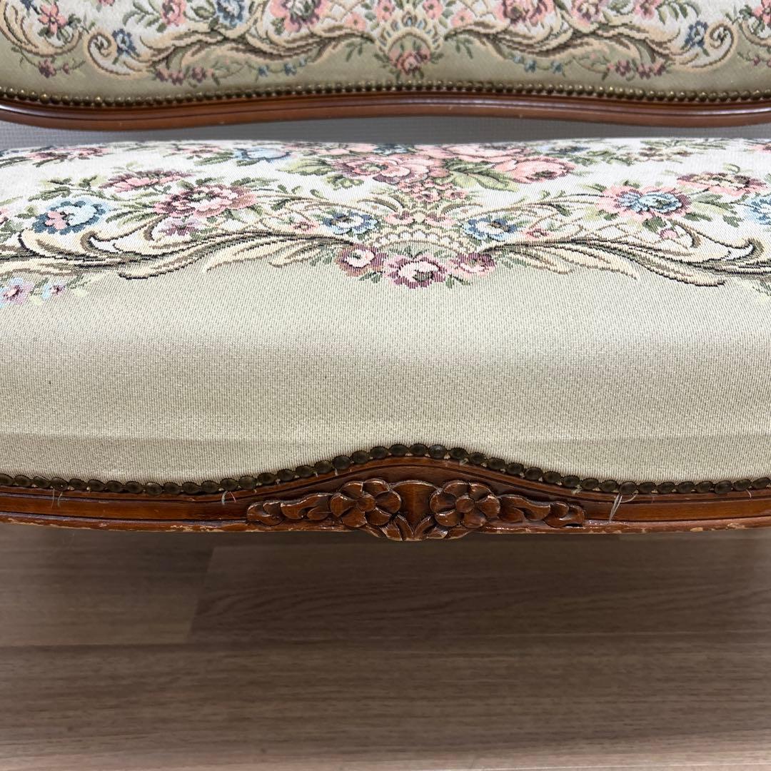 イタリア製【ゴブラン織】猫脚 ベンチソファ 2人掛け アンティーク 販売１月まで