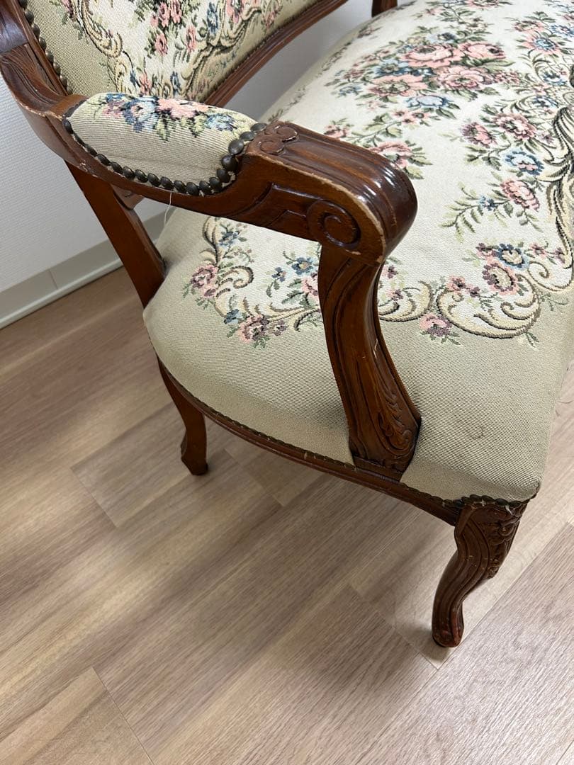 イタリア製【ゴブラン織】猫脚 ベンチソファ 2人掛け アンティーク 販売１月まで