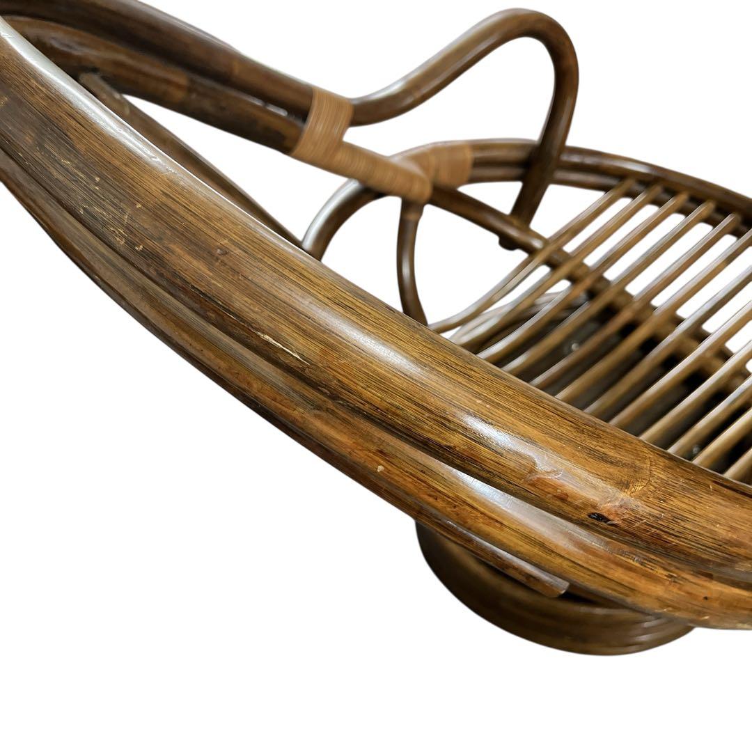 昭和レトロ 古家具 回転式ラタンチェア ラタンソファ エッグチェア アームチェア