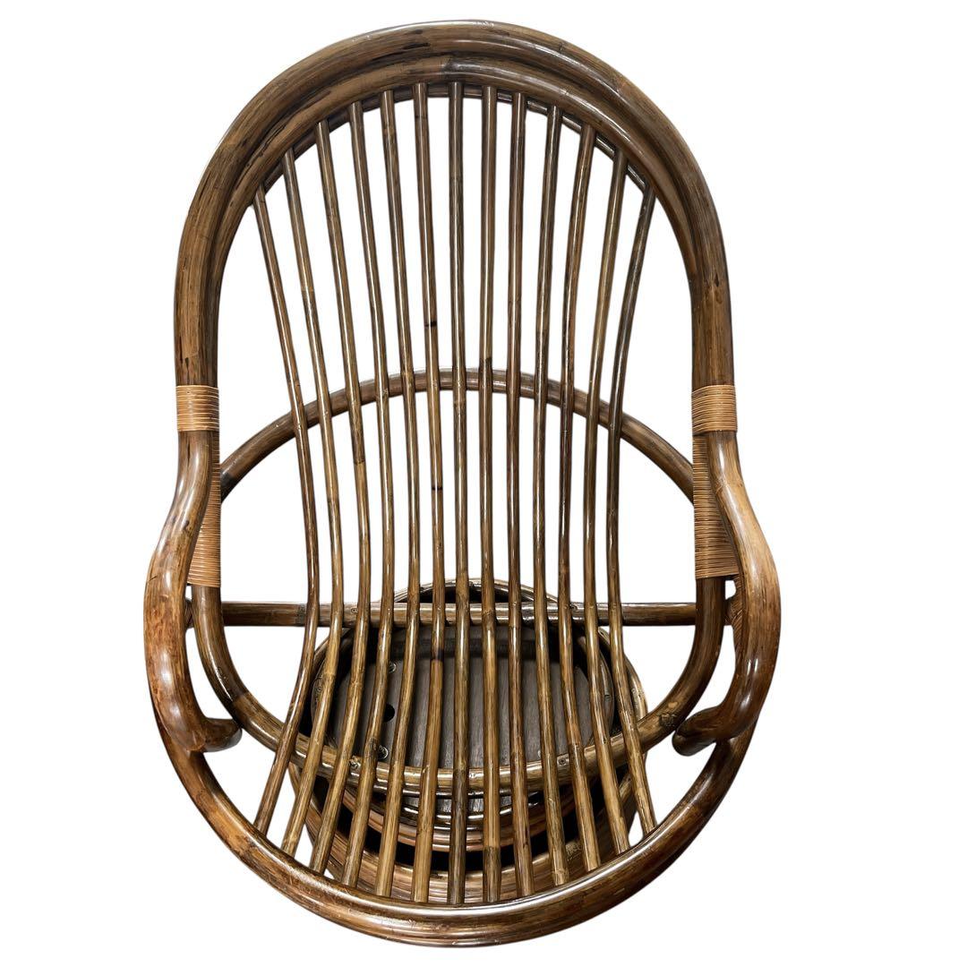 昭和レトロ 古家具 回転式ラタンチェア ラタンソファ エッグチェア アームチェア