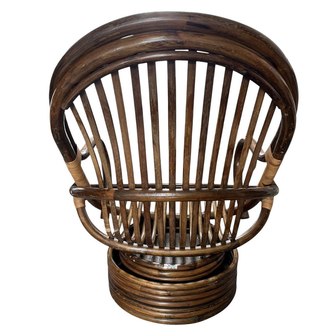 昭和レトロ 古家具 回転式ラタンチェア ラタンソファ エッグチェア アームチェア