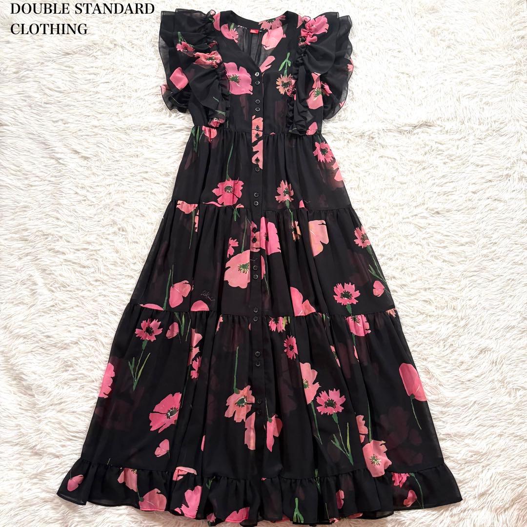 美品✨ダブルスタンダード　クロージング　パウダーシフォンポピー柄ワンピース