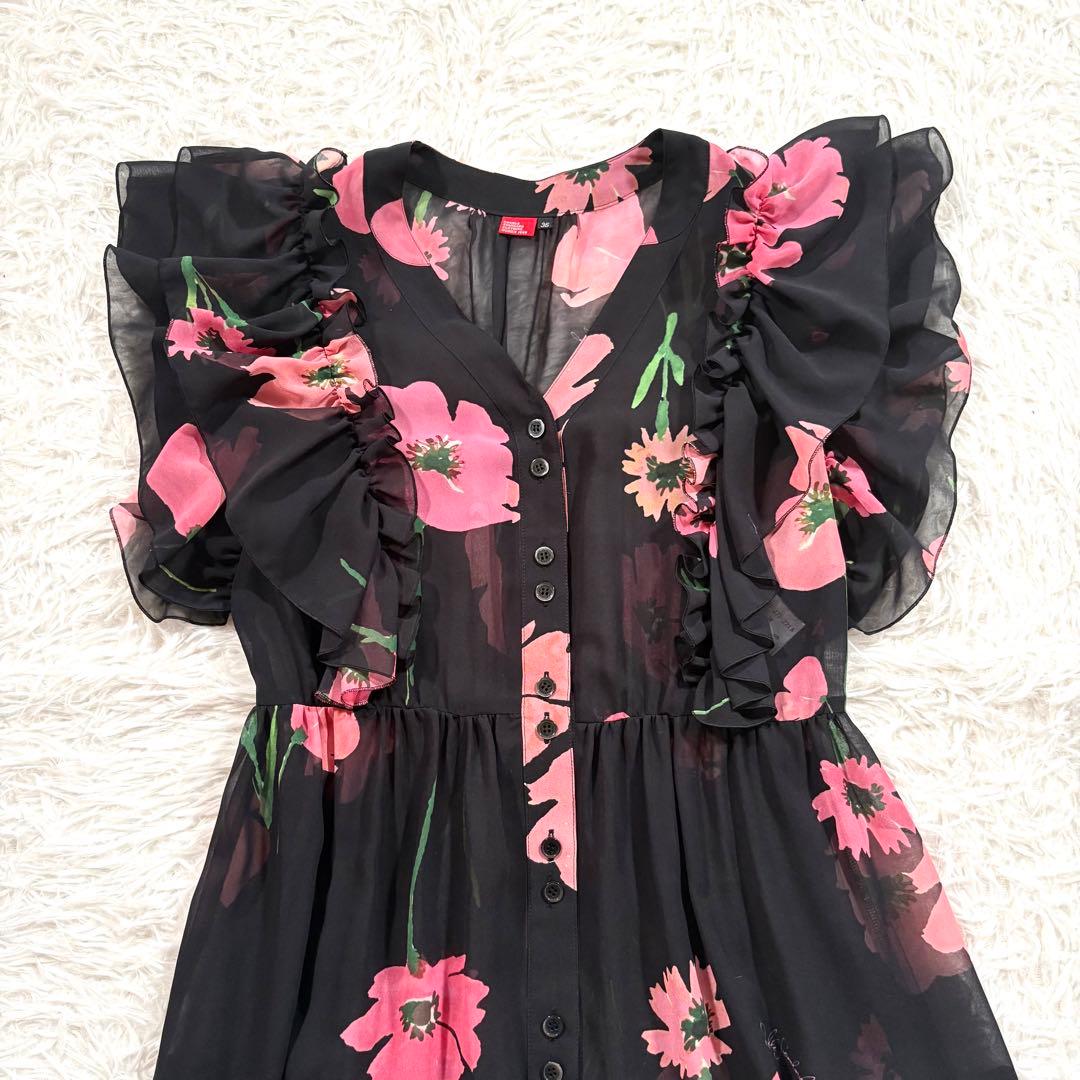 美品✨ダブルスタンダード　クロージング　パウダーシフォンポピー柄ワンピース