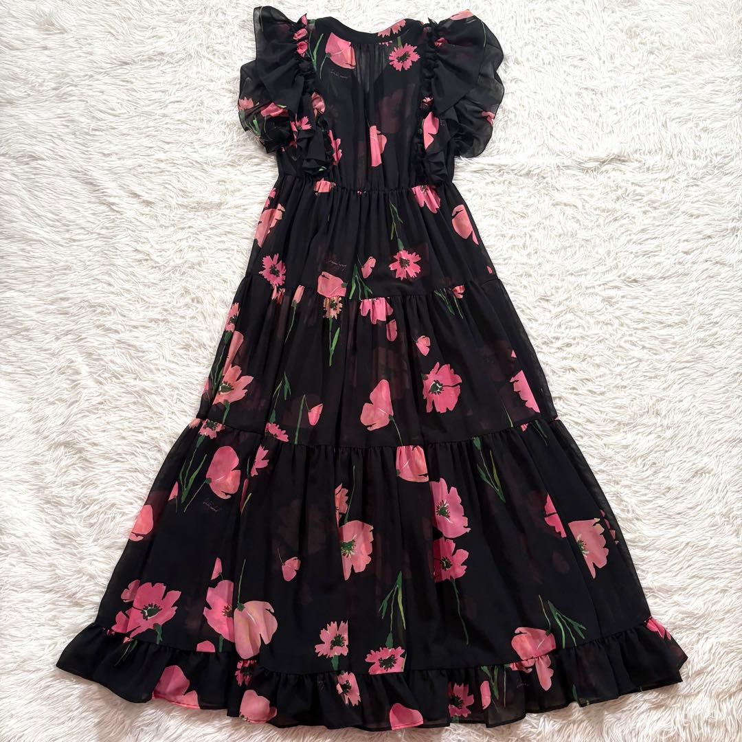 美品✨ダブルスタンダード　クロージング　パウダーシフォンポピー柄ワンピース