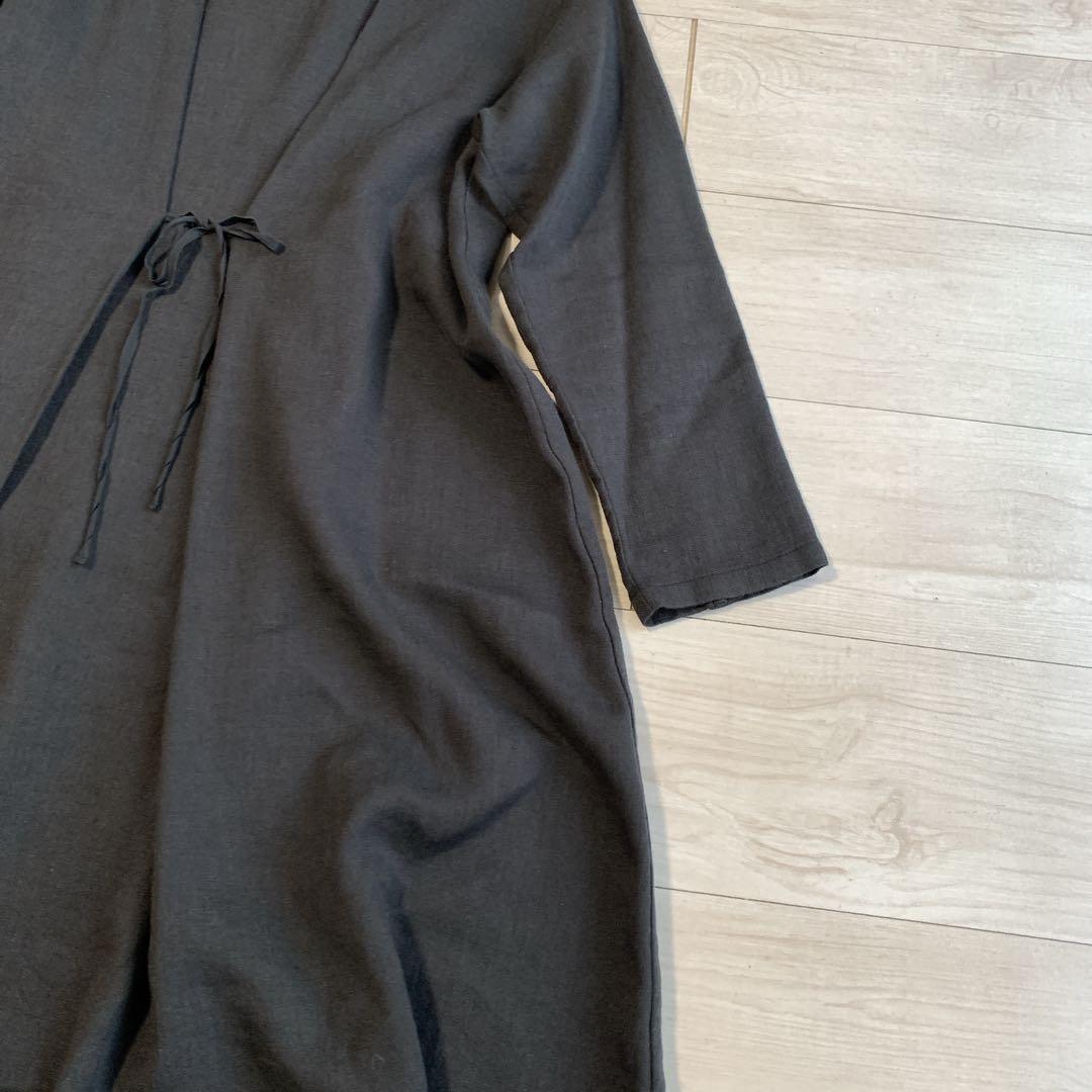 【エヴァムエヴァ】クリーニング品・美デザイン✨リネンウールワンピース　ブラック