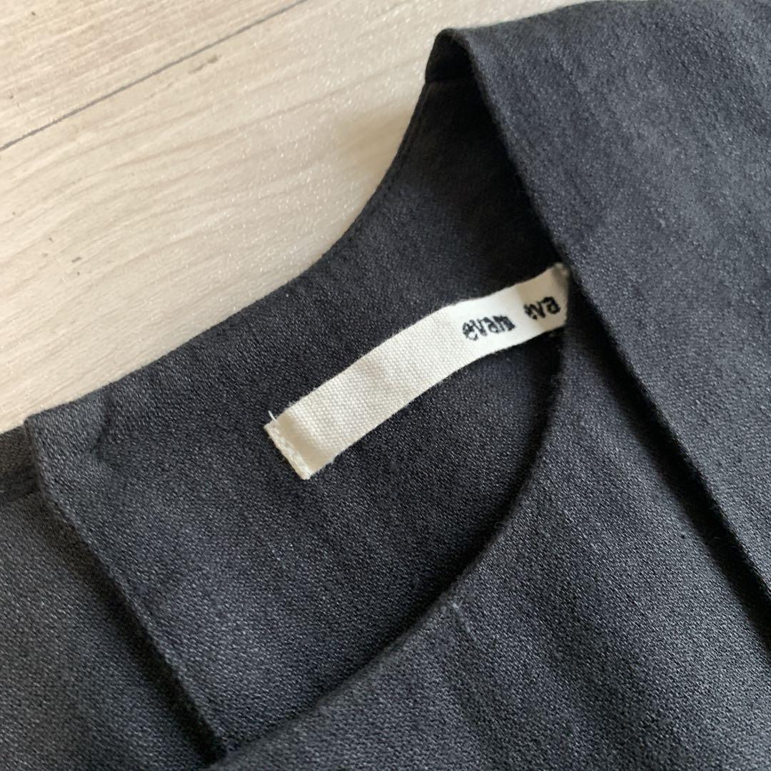 【エヴァムエヴァ】クリーニング品・美デザイン✨リネンウールワンピース　ブラック