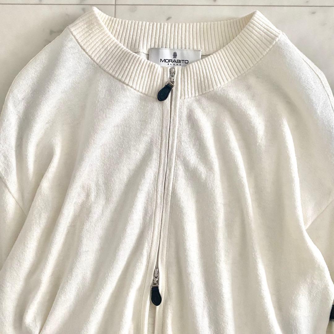 美品 モラビト レザーロゴチャーム付き ニットブルゾン カーディガン 40