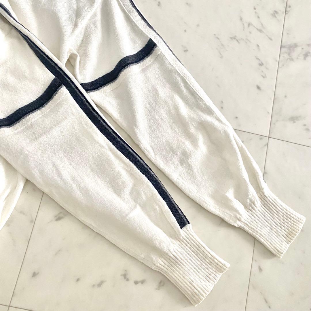 美品 モラビト レザーロゴチャーム付き ニットブルゾン カーディガン 40