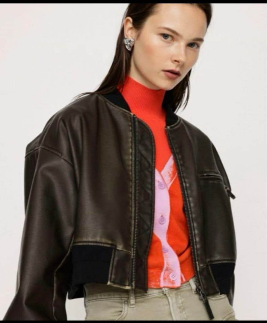 SLY VINTAGE F/LEATHER CROP ブルゾン　スライ