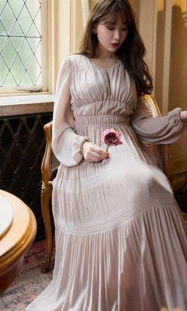 ワンピース Majolica Pleated Chiffon Long Dress