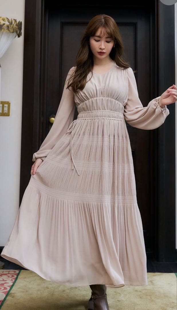 ワンピース Majolica Pleated Chiffon Long Dress