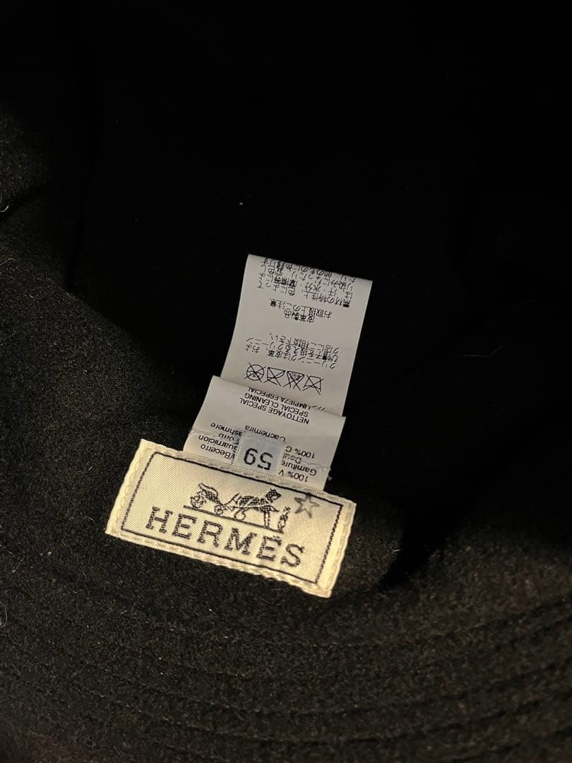 hermes レディースレザーハット　ブラックsize59