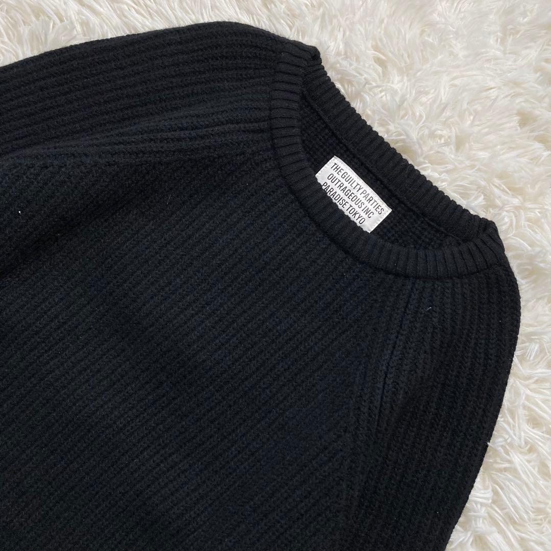 極美品 ワコマリア リブ編み クルーネックニット セーター ブラック M