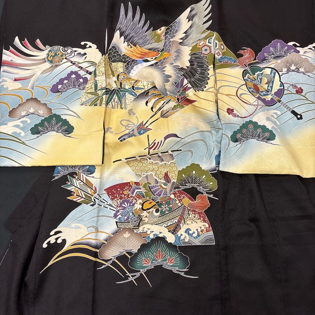 りおちん新品正絹産着祝着京友禅工芸、豪華刺繍、多色本金特選大鷹大王松流水文