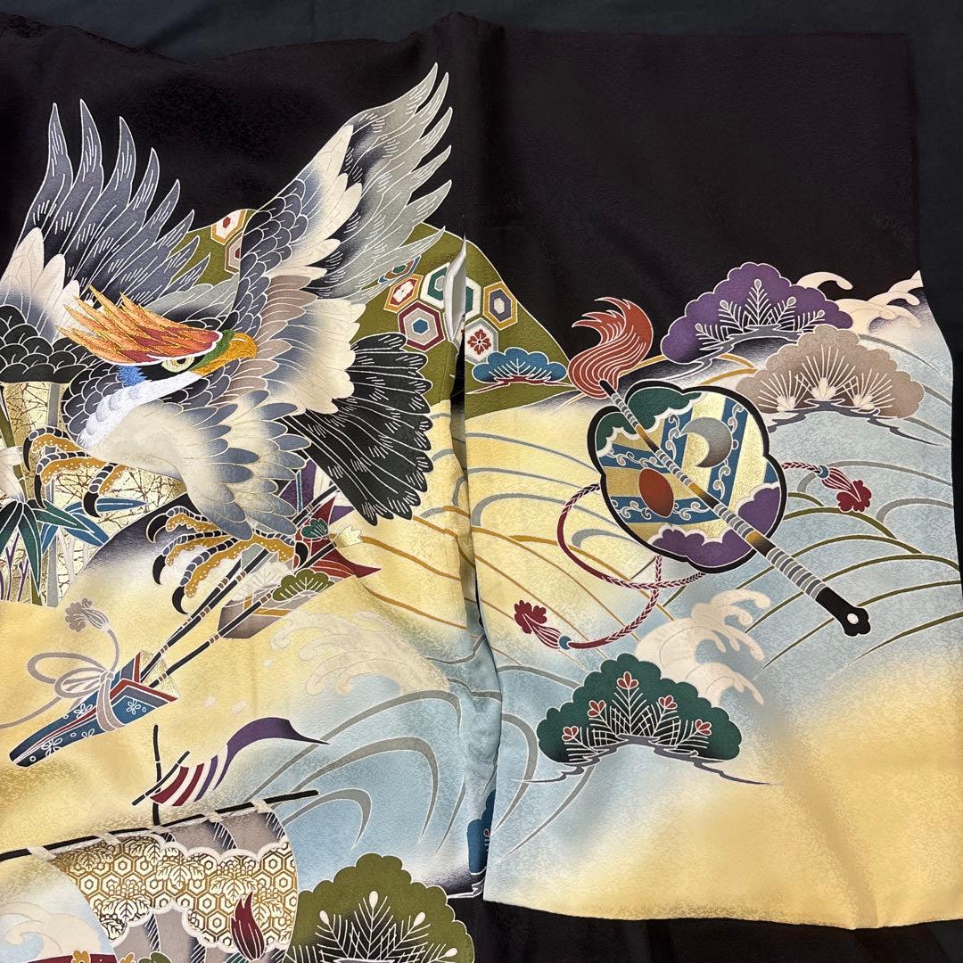 りおちん新品正絹産着祝着京友禅工芸、豪華刺繍、多色本金特選大鷹大王松流水文