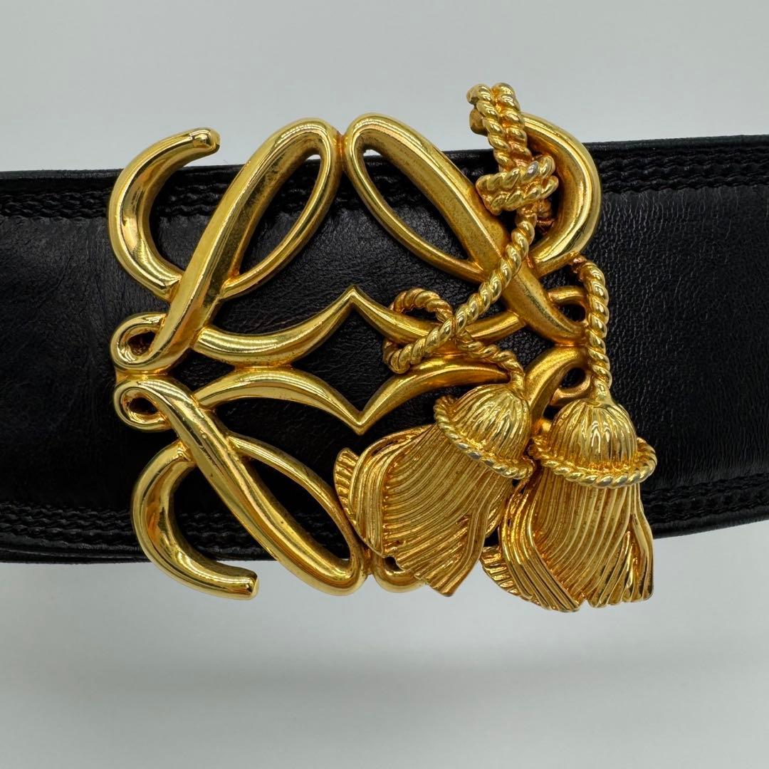 【美品☆激レア】ロエベ　ベルト　アナグラム　スタッズ　ゴールド金具　レザー　黒