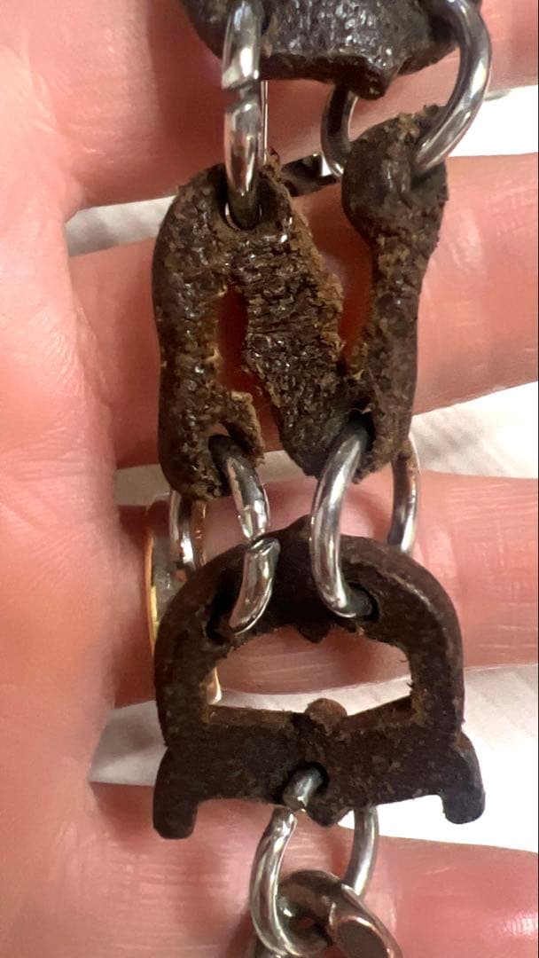 DSQUARED2 ウォレットチェーンベルト レザー×メタル ヴィンテージ風