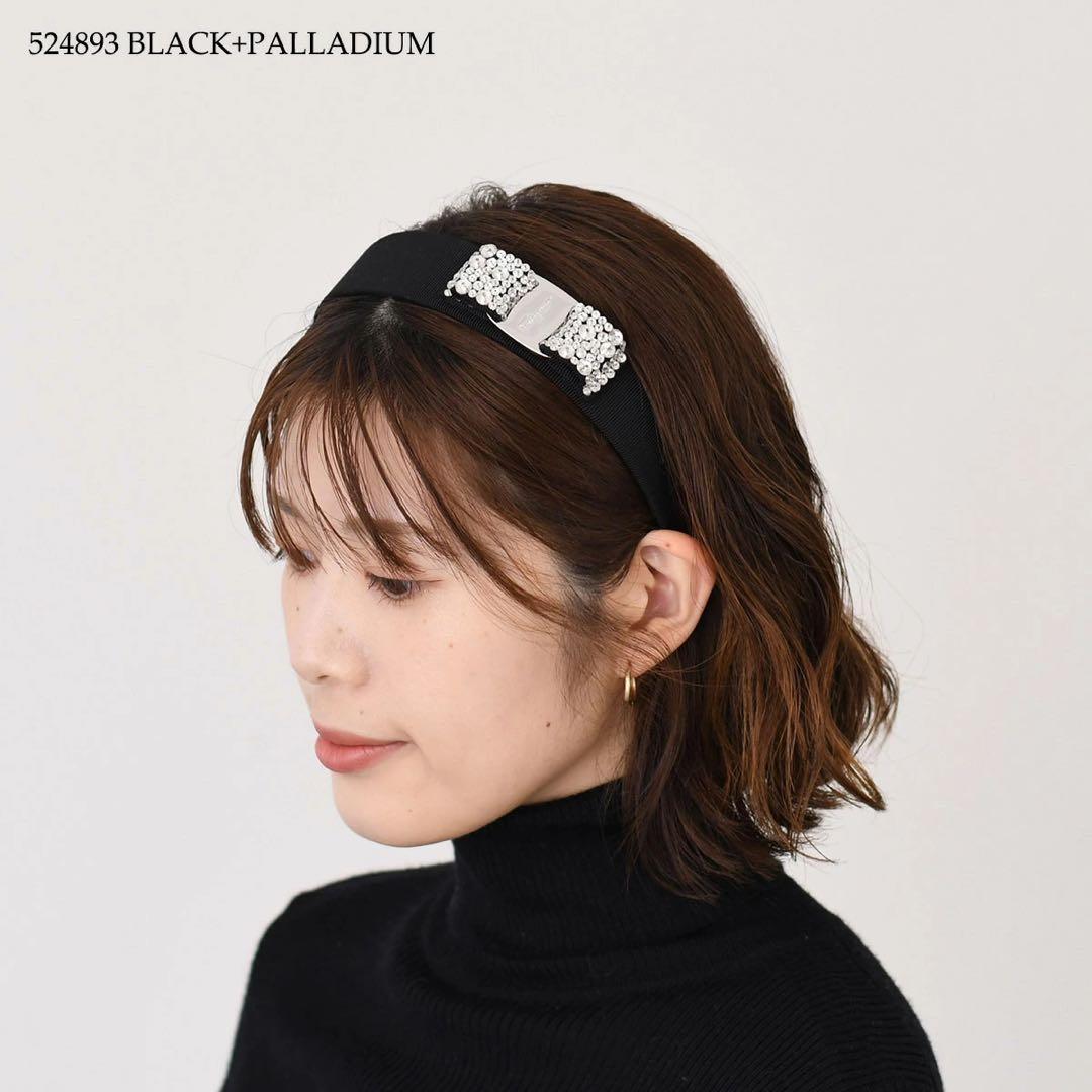 Ferragamo フェラガモ カチューシャ リボン ビジュー ロゴ クリスタル