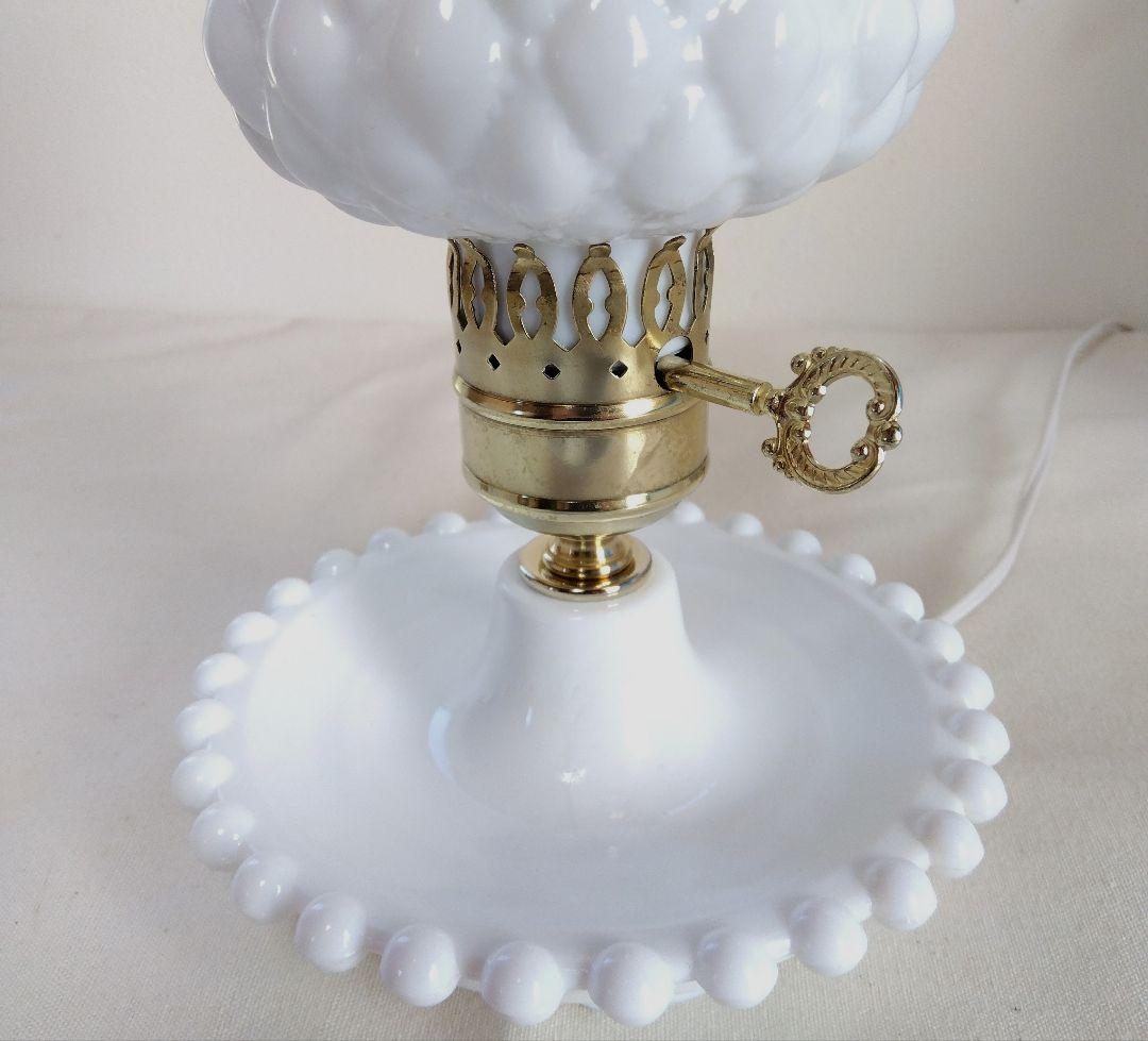 ミルクガラス ダイヤ柄 テーブルランプ ビンテージ