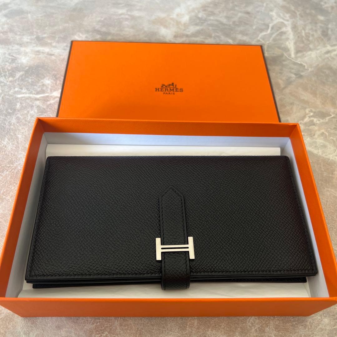 Herms ヴォーエプソン ベアンスフレ 二つ折り長財布 ブラック 箱付き