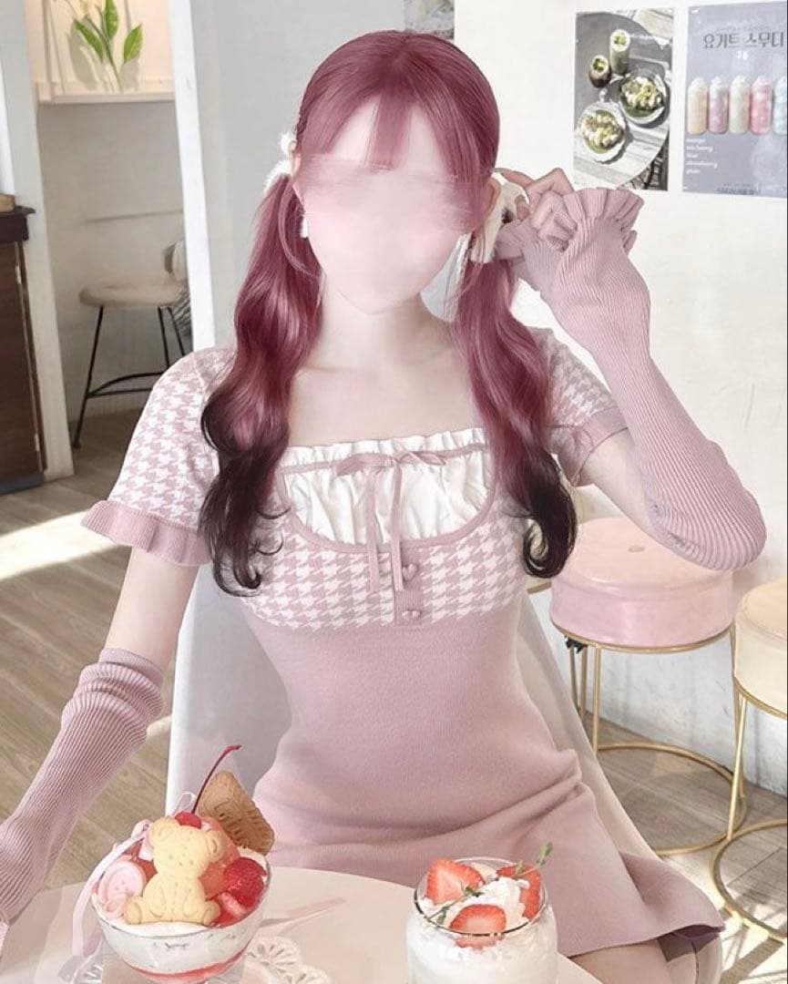 最終値下げ✨アームカバー付き千鳥柄ワンピHONEY MEW ミシェルマカロン