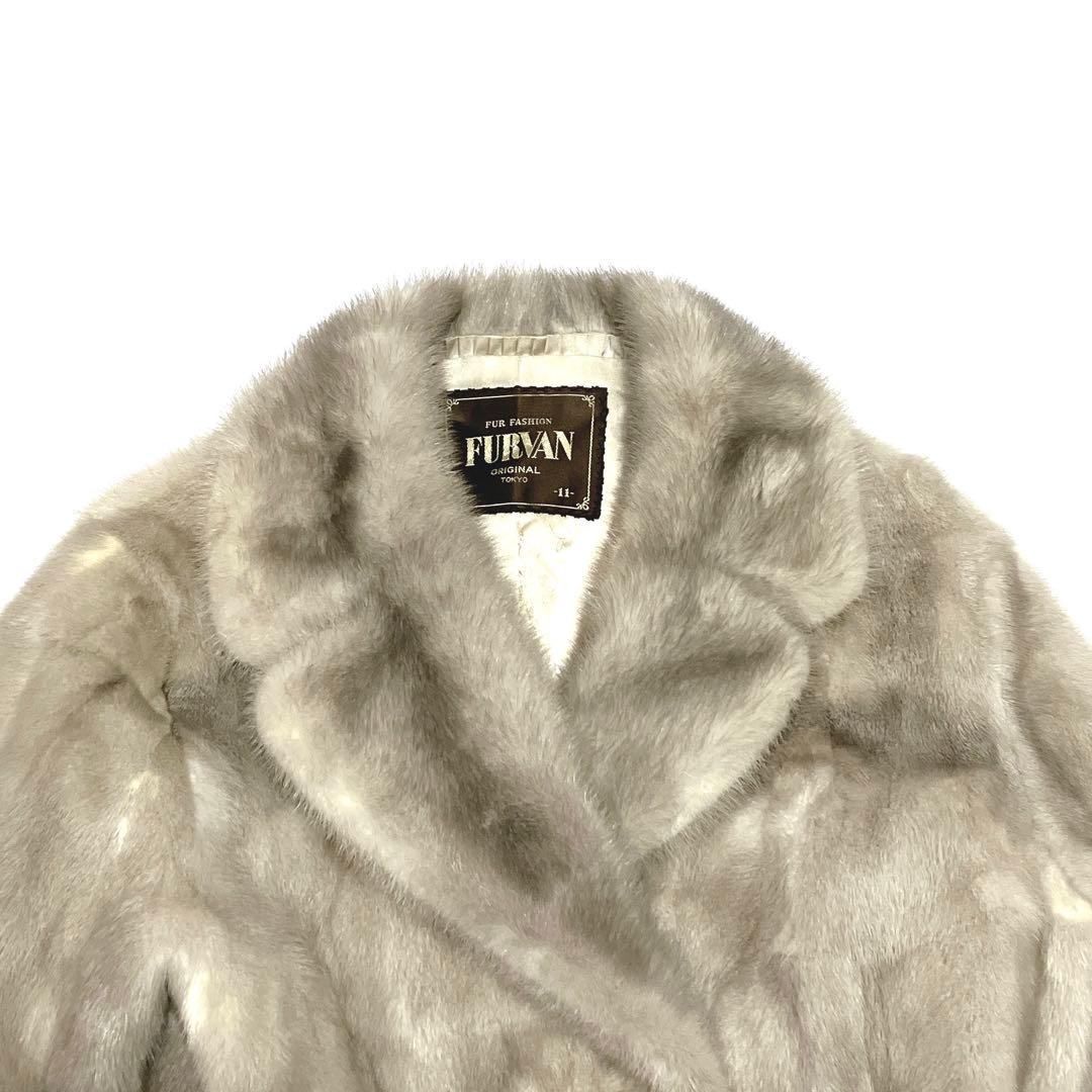 ✨美品✨FURVAN サファイアミンク　ライトグレー 毛皮コート ダブルブレスト