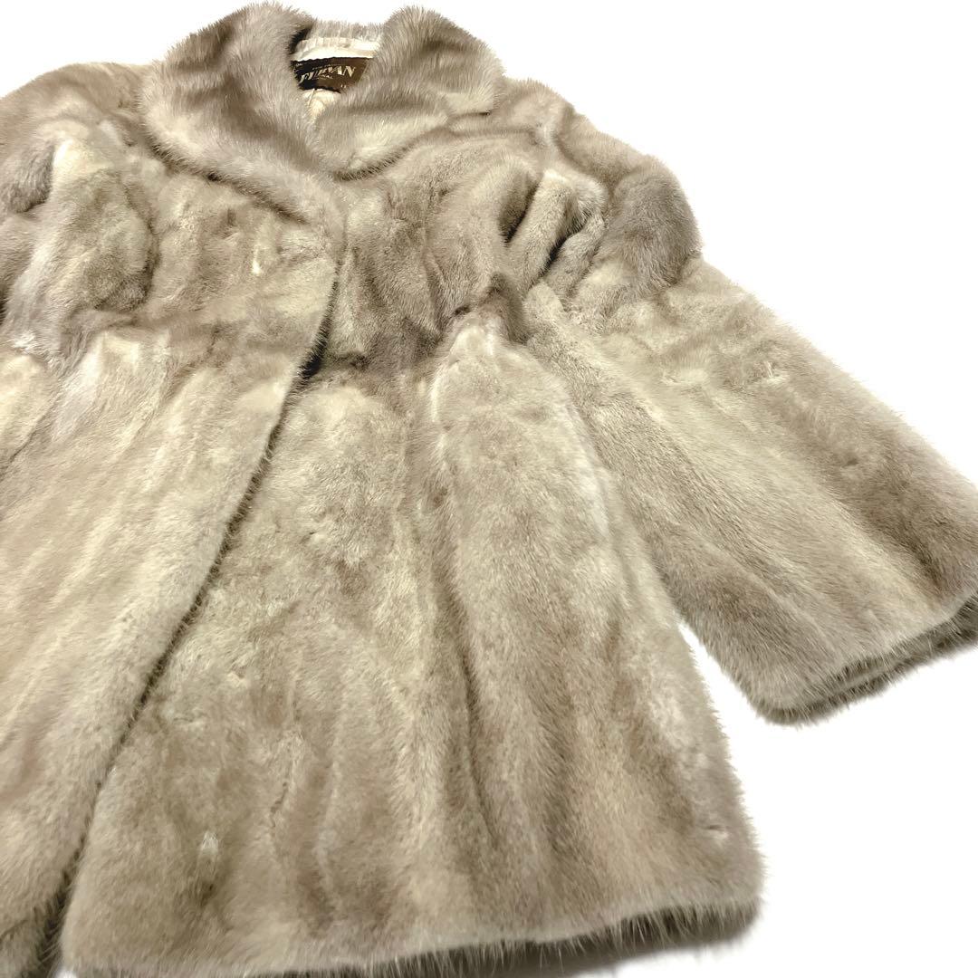 ✨美品✨FURVAN サファイアミンク　ライトグレー 毛皮コート ダブルブレスト