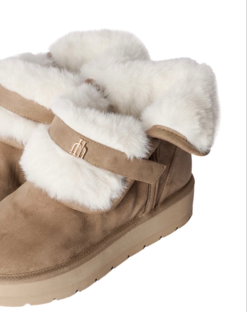 【新品&即発送】ハーリップトゥベージュ スエードファー付き厚底ムートンブーツ