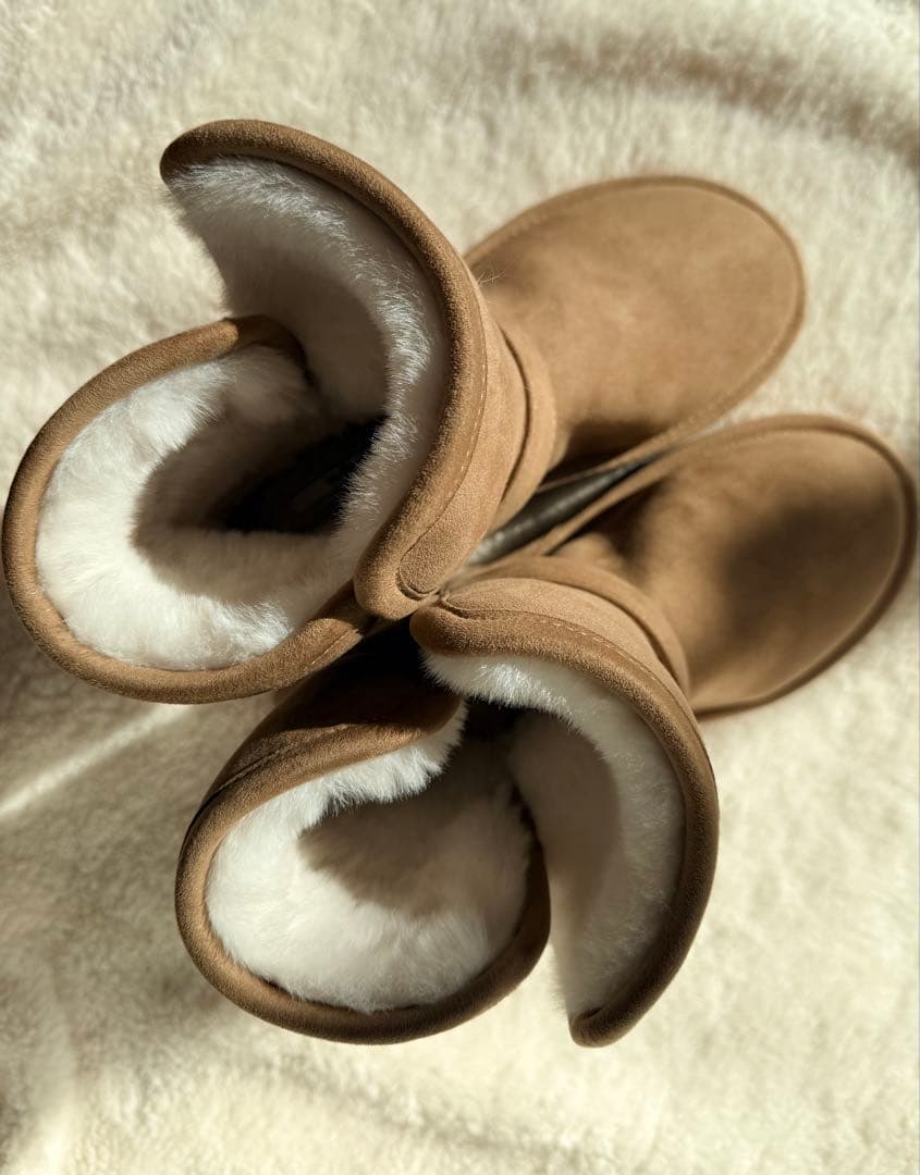 【新品&即発送】ハーリップトゥベージュ スエードファー付き厚底ムートンブーツ