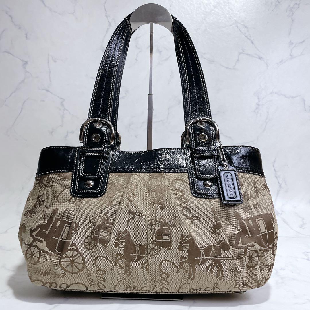 極美品✨COACH ハンドバッグ ホース&キャリッジ プリーテッド SOHO