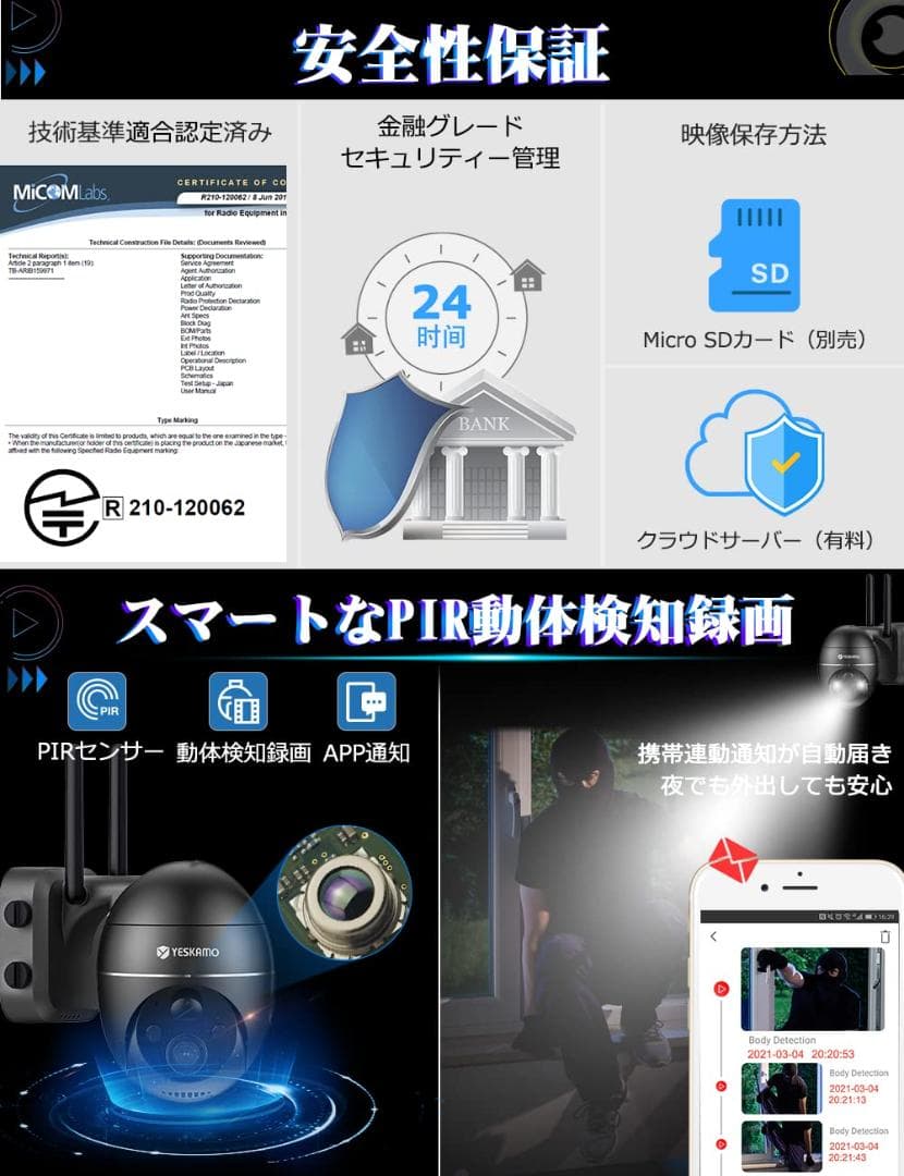 360°全方位 半永久録画 太陽光防犯カメラ