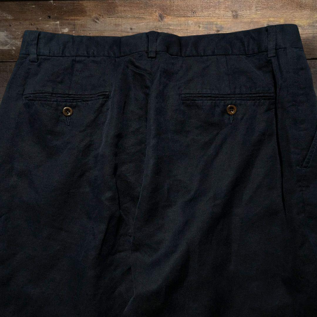 90s　ラルフローレン　ビンテージ　シルク　リネンパンツ　スラックス　ネイビー