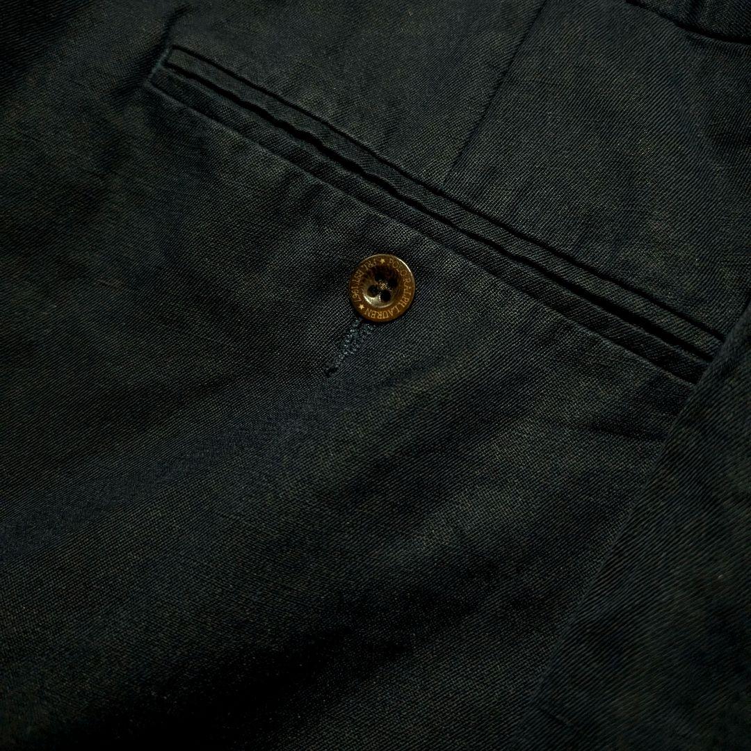 90s　ラルフローレン　ビンテージ　シルク　リネンパンツ　スラックス　ネイビー