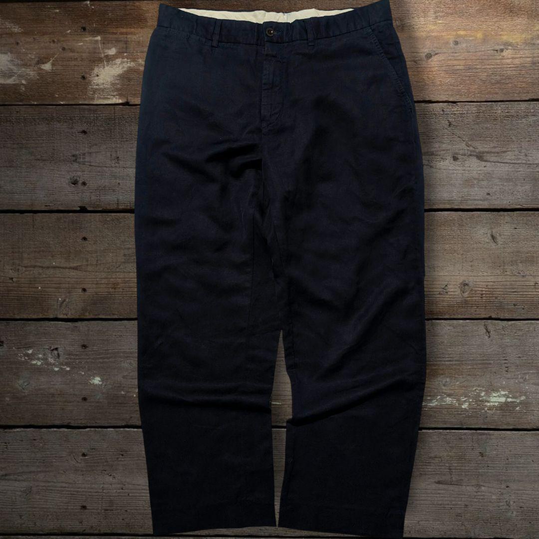 90s　ラルフローレン　ビンテージ　シルク　リネンパンツ　スラックス　ネイビー